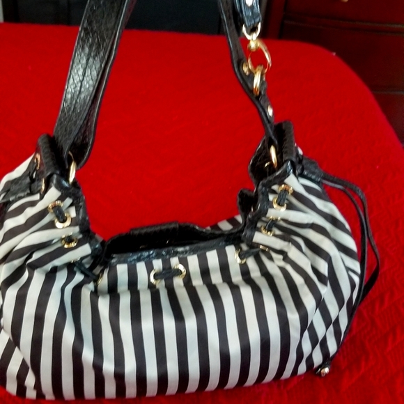 Henri Bendel Striped Sateen And Leather Hobo Convertible Crossbody- Large - Picture 1 of 13
